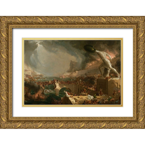 The Course of Empire Destruction Gold Ornate Wood Framed Art Print with Double Matting by Cole, Thomas