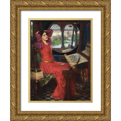 I am half-sick of shadows, said the lady of shalott Gold Ornate Wood Framed Art Print with Double Matting by Waterhouse, John William