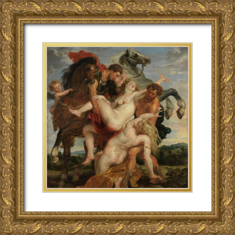 The Rape of the Daughters of Leucippus Gold Ornate Wood Framed Art Print with Double Matting by Rubens, Peter Paul