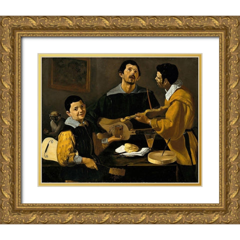 The Three Musicians Gold Ornate Wood Framed Art Print with Double Matting by Velazquez, Diego