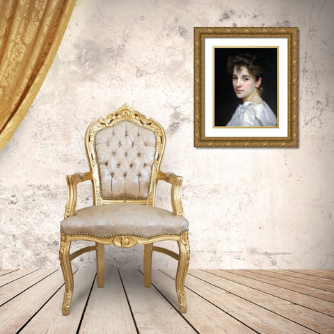 Gabrielle Cot Gold Ornate Wood Framed Art Print with Double Matting by Bouguereau, William-Adolphe