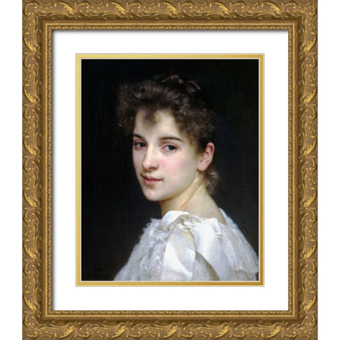 Gabrielle Cot Gold Ornate Wood Framed Art Print with Double Matting by Bouguereau, William-Adolphe