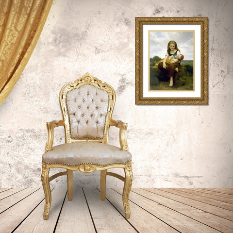The Elder Sister Gold Ornate Wood Framed Art Print with Double Matting by Bouguereau, William-Adolphe