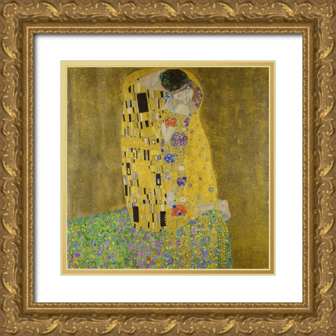 The Kiss Gold Ornate Wood Framed Art Print with Double Matting by Klimt, Gustav