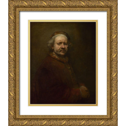 Self-Portrait at the Age of 63 Gold Ornate Wood Framed Art Print with Double Matting by Rembrandt