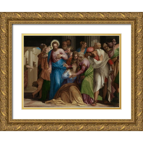 The Conversion of Mary Magdalene Gold Ornate Wood Framed Art Print with Double Matting by Veronese, Paolo