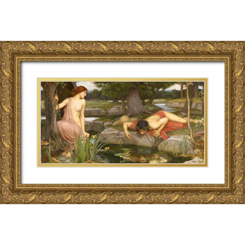 Echo and Narcissus Gold Ornate Wood Framed Art Print with Double Matting by Waterhouse, John William