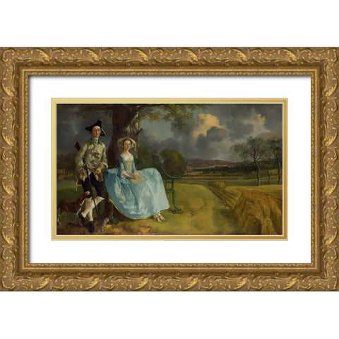 Mr and Mrs Andrews Gold Ornate Wood Framed Art Print with Double Matting by Gainsborough, Thomas