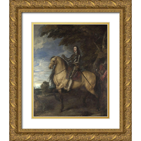Equestrian Portrait of Charles I Gold Ornate Wood Framed Art Print with Double Matting by van Dyck, Anthony