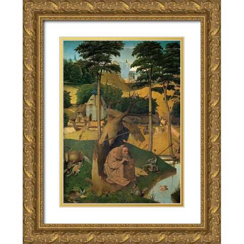 The Temptation of St Anthony Gold Ornate Wood Framed Art Print with Double Matting by Bosch, Hieronymus