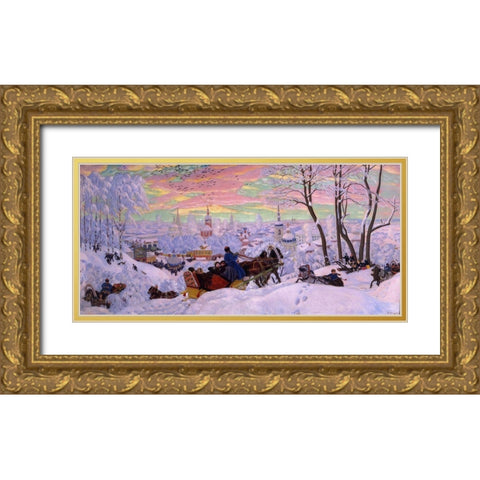 Shrovetide Gold Ornate Wood Framed Art Print with Double Matting by Kustodiev, Boris