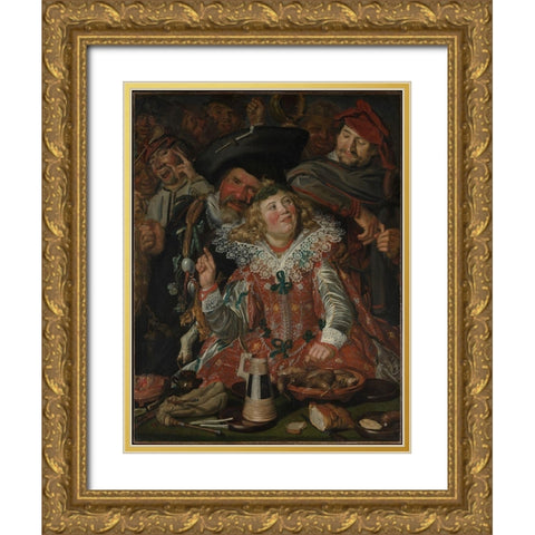 Shrovetide Revellers Gold Ornate Wood Framed Art Print with Double Matting by Hals, Frans