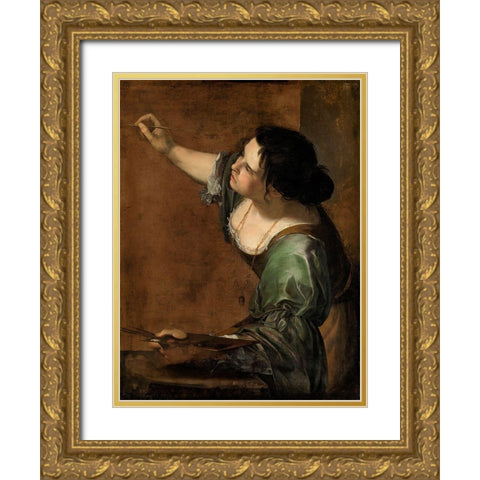 Self-Portrait as the Allegory of Painting Gold Ornate Wood Framed Art Print with Double Matting by Gentileschi, Artemisia