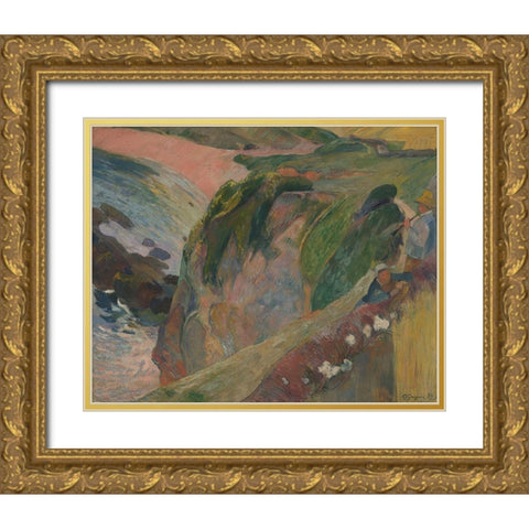 The Flageolet Player on the Cliff Gold Ornate Wood Framed Art Print with Double Matting by Gauguin, Paul