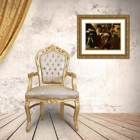 The Crowning with Thorns Gold Ornate Wood Framed Art Print with Double Matting by Caravaggio