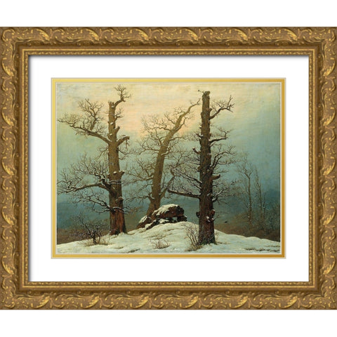 Cairn in Snow Gold Ornate Wood Framed Art Print with Double Matting by Friedrich, Caspar David