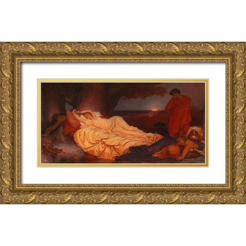 Cymon and Iphigenia Gold Ornate Wood Framed Art Print with Double Matting by Leighton, Frederic