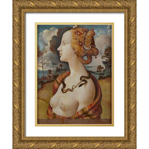 Portrait of Simonetta Vespucci Gold Ornate Wood Framed Art Print with Double Matting by di Cosimo, Piero