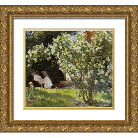 Roses Gold Ornate Wood Framed Art Print with Double Matting by Kroyer, Peder Severin