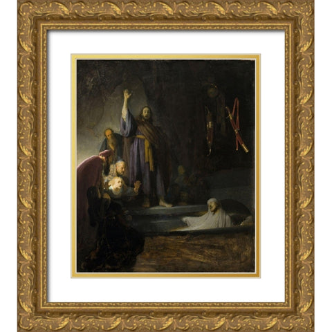 The Raising of Lazarus Gold Ornate Wood Framed Art Print with Double Matting by Rembrandt