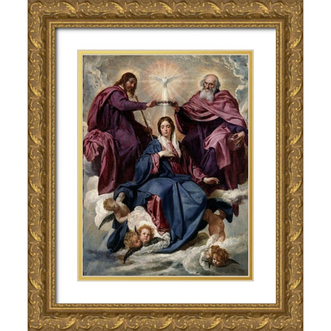 Coronation of the Virgin Gold Ornate Wood Framed Art Print with Double Matting by Valazquez, Diego