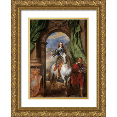 Charles I with M. de St Antoine Gold Ornate Wood Framed Art Print with Double Matting by van Dyck, Anthony