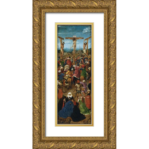 Crucifixion and Last Judgement diptych, left panel Gold Ornate Wood Framed Art Print with Double Matting by van Eyck, Jan