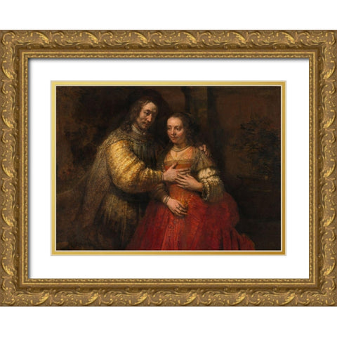 The Jewish Bride Gold Ornate Wood Framed Art Print with Double Matting by Rembrandt
