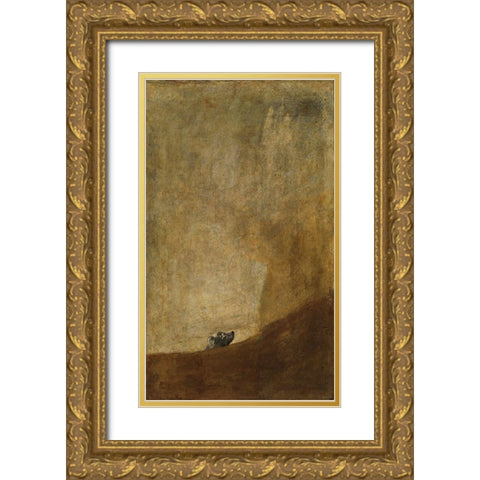 The Dog Gold Ornate Wood Framed Art Print with Double Matting by Goya, Francisco