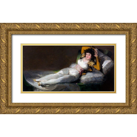 La Maja vestida Gold Ornate Wood Framed Art Print with Double Matting by Goya, Francisco