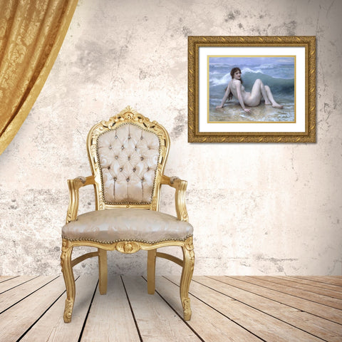 The Wave at Nude Gold Ornate Wood Framed Art Print with Double Matting by Bouguereau, William-Adolphe