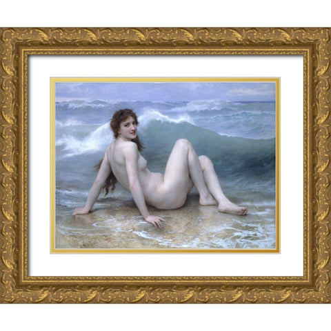 The Wave at Nude Gold Ornate Wood Framed Art Print with Double Matting by Bouguereau, William-Adolphe