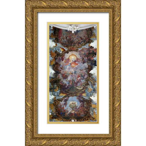 Painted ceiling of the Basilica of St. Paulinus Gold Ornate Wood Framed Art Print with Double Matting by Scheffler, Christoph Thomas