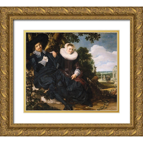 Marriage Portrait of Isaac Massa and Beatrix van der Laen Gold Ornate Wood Framed Art Print with Double Matting by Hals, Frans