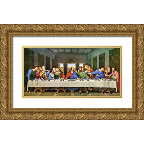 The Last Supper Original Gold Ornate Wood Framed Art Print with Double Matting by da Vinci, Leonardo
