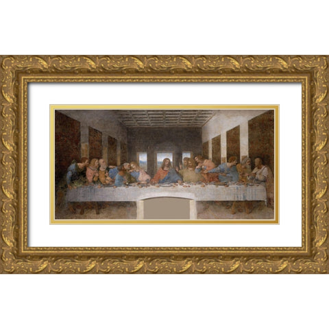 The Last Supper Restored Gold Ornate Wood Framed Art Print with Double Matting by da Vinci, Leonardo