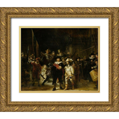 The Night Watch Gold Ornate Wood Framed Art Print with Double Matting by Rembrandt