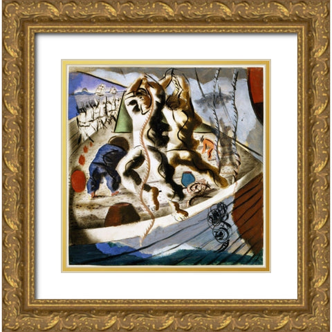 Discovery of the Land Gold Ornate Wood Framed Art Print with Double Matting by Portinari, Candido