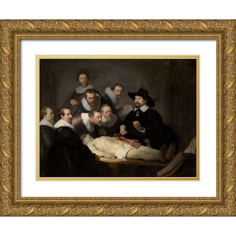 The Anatomy Lesson of Dr. Nicolaes Tulp Gold Ornate Wood Framed Art Print with Double Matting by Rembrandt