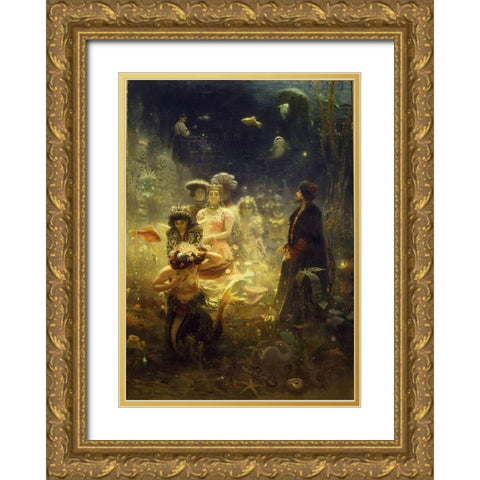 Sadko in the Underwater Kingdom Gold Ornate Wood Framed Art Print with Double Matting by Repin, Ilya