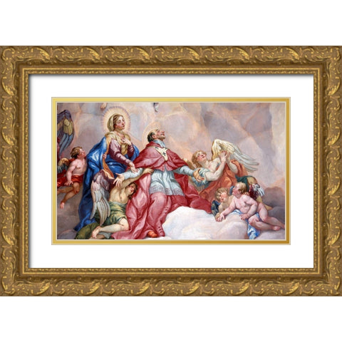 Intercession of Charles Borromeo supported by the Virgin Mary Gold Ornate Wood Framed Art Print with Double Matting by Rottmayr, Johann Michael