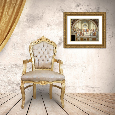 The School of Athens Gold Ornate Wood Framed Art Print with Double Matting by Raphael