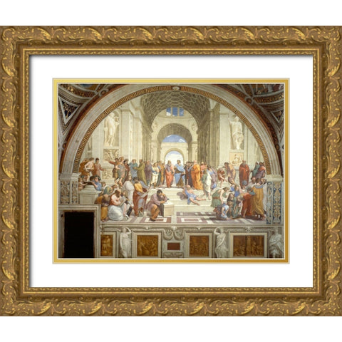 The School of Athens Gold Ornate Wood Framed Art Print with Double Matting by Raphael