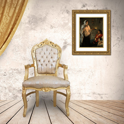 The Lady with the Lamp, Florence Nightingale Gold Ornate Wood Framed Art Print with Double Matting by Rae, Henrietta