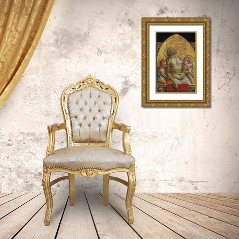 Dead Christ Supported by Two Angels Gold Ornate Wood Framed Art Print with Double Matting by Crivelli, Carlo