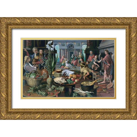 Christ in the House of Martha and Mary Gold Ornate Wood Framed Art Print with Double Matting by Aertsen, Pieter