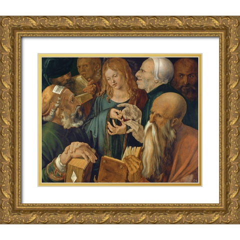 Jesus among the Doctors Gold Ornate Wood Framed Art Print with Double Matting by Durer, Albrecht