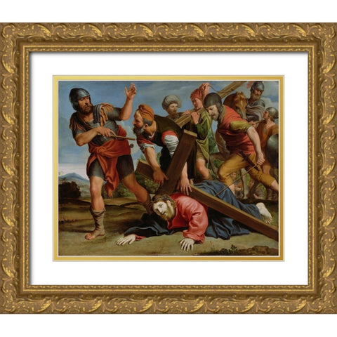 The Way to Calvary Gold Ornate Wood Framed Art Print with Double Matting by Domenichino