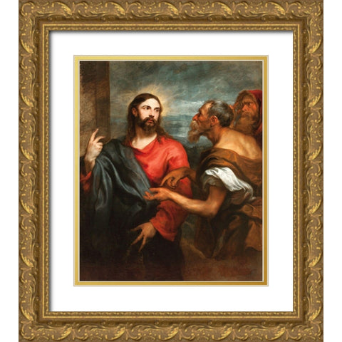 Christ of the Coin Gold Ornate Wood Framed Art Print with Double Matting by Van Dyck, Anton
