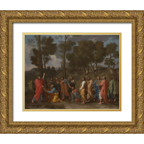 The Sacrament of Ordination Gold Ornate Wood Framed Art Print with Double Matting by Poussin, Nicolas